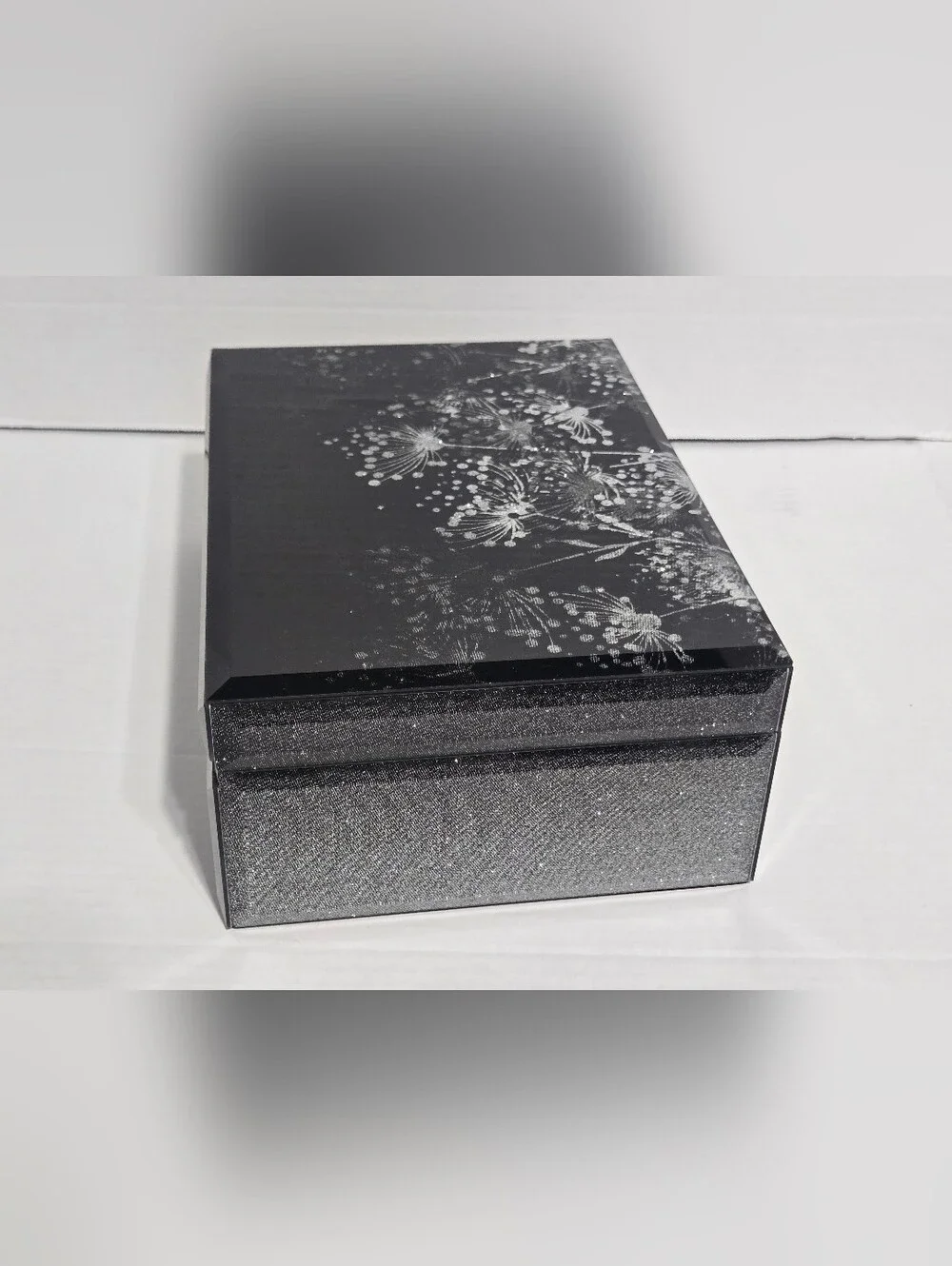 Palinna Dandelion Glass Jewelry Box Black Silver Velvet Organizer New In Box
